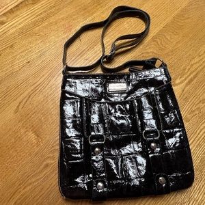 Sag Harbor, Women's black vinyl dress bag, 10" X 1" X 10"